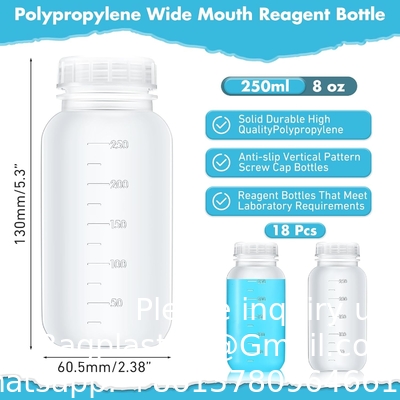 Laboratoriumfles met reagens van polypropyleen met een breed mondje met afgeleide schaal, herbruikbare plastic flessen met doppen