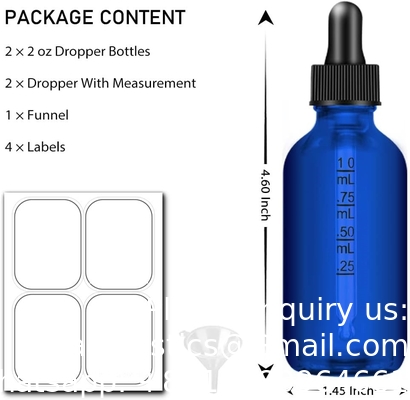 Druppelfles 2 oz, glazen oogdruppelflessen voor essentiële oliën met etiketten en trechter, 2 pakketten tinctuurflessen