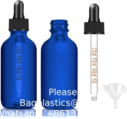 Druppelfles 2 oz, glazen oogdruppelflessen voor essentiële oliën met etiketten en trechter, 2 pakketten tinctuurflessen