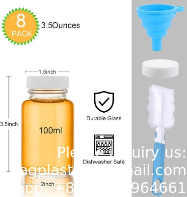 Glass Juice Shot flessen met doppen - 8 Pack 3,5 oz Kleine heldere herbruikbare potten met deksels voor het bewaren van sap