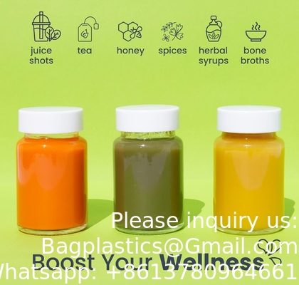 Glass Juice Shot flessen met doppen - 8 Pack 3,5 oz Kleine heldere herbruikbare potten met deksels voor het bewaren van sap