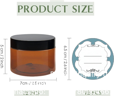 Amber plastic potten met deksels en etiketten, 12 pakketten lege bruine cosmetische containers voor schoonheidsproducten, body butter