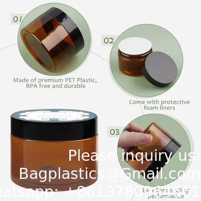 Amber plastic potten met deksels en etiketten, 12 pakketten lege bruine cosmetische containers voor schoonheidsproducten, body butter