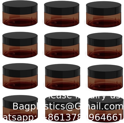 Amber plastic potten met deksels en etiketten, 12 pakketten lege bruine cosmetische containers voor schoonheidsproducten, body butter