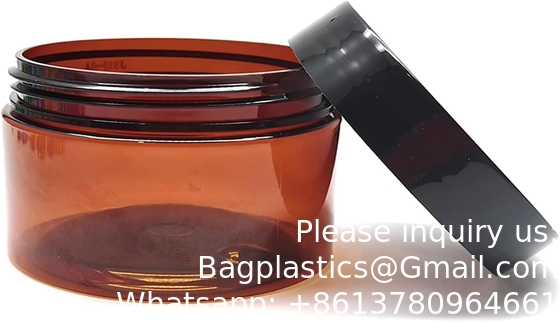 Amber plastic potten met deksels en etiketten, 12 pakketten lege bruine cosmetische containers voor schoonheidsproducten, body butter