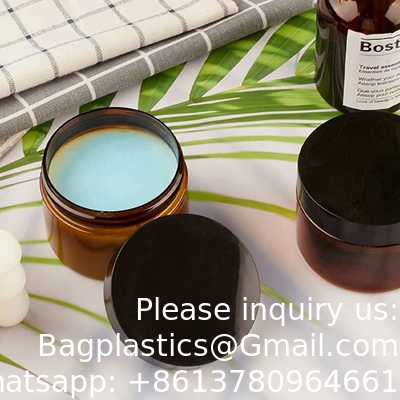 Amber plastic potten met deksels en etiketten, 12 pakketten lege bruine cosmetische containers voor schoonheidsproducten, body butter