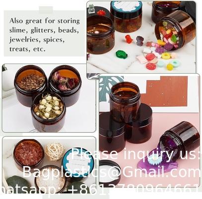 Amber plastic potten met deksels en etiketten, 12 pakketten lege bruine cosmetische containers voor schoonheidsproducten, body butter