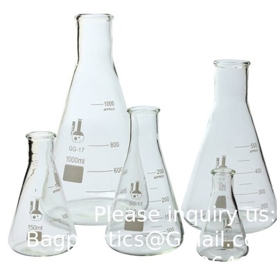 Erlenmeyerfles met nauwe mond met rubberen stop Glasflas 5 stukken set, nauwe mond Erlenmeyer, borosilicaat