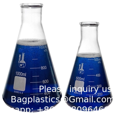 Erlenmeyerfles met nauwe mond met rubberen stop Glasflas 5 stukken set, nauwe mond Erlenmeyer, borosilicaat