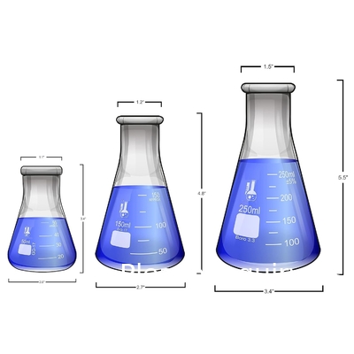 Erlenmeyerfles met nauwe mond met rubberen stop Glasflas 5 stukken set, nauwe mond Erlenmeyer, borosilicaat