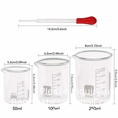 Glass Graduated Cylinder Set 10ml 25ml 50ml 100ml, dik glasbeker set 50ml 100ml 250ml met 2 druppers