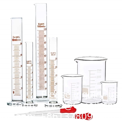 Glass Graduated Cylinder Set 10ml 25ml 50ml 100ml, dik glasbeker set 50ml 100ml 250ml met 2 druppers