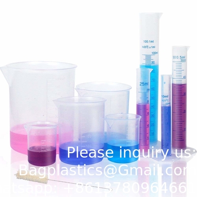 Plastic gegradueerde cilinders en bekers 5 pipetten, 10 ml 25 ml 50 ml 100 ml cilinders, 50 ml 100 ml 250 ml 500 ml 1000 ml