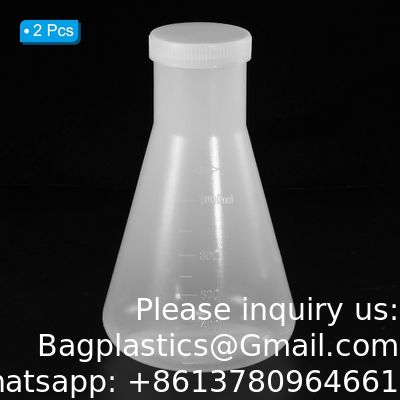 1000 ml plastic Erlenmeyerfles met schroefdoppen, 2 verpakkingen Smalle mond conische fles voor laboratorium, helder