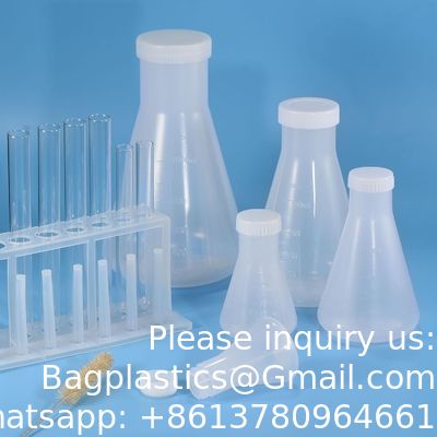 1000 ml plastic Erlenmeyerfles met schroefdoppen, 2 verpakkingen Smalle mond conische fles voor laboratorium, helder