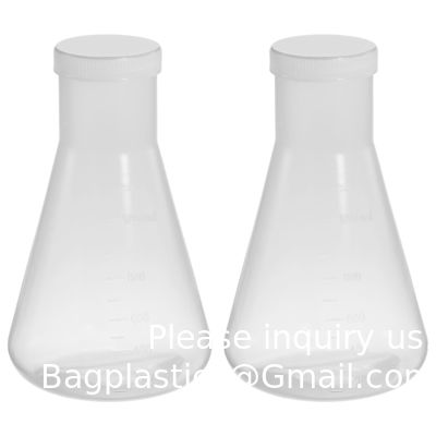 1000 ml plastic Erlenmeyerfles met schroefdoppen, 2 verpakkingen Smalle mond conische fles voor laboratorium, helder