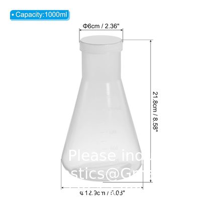 1000 ml plastic Erlenmeyerfles met schroefdoppen, 2 verpakkingen Smalle mond conische fles voor laboratorium, helder