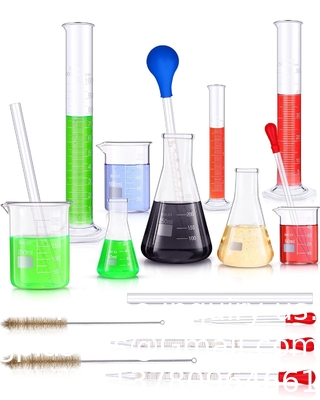 Laboratorium glaswerk Set Beaker Flask Cylinder Set 3 glazen bekers 3 Erlenmeyer Flasken 3 gegradueerde meetcilinders