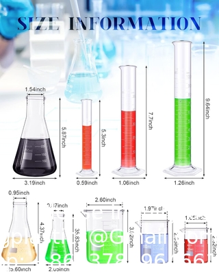 Laboratorium glaswerk Set Beaker Flask Cylinder Set 3 glazen bekers 3 Erlenmeyer Flasken 3 gegradueerde meetcilinders