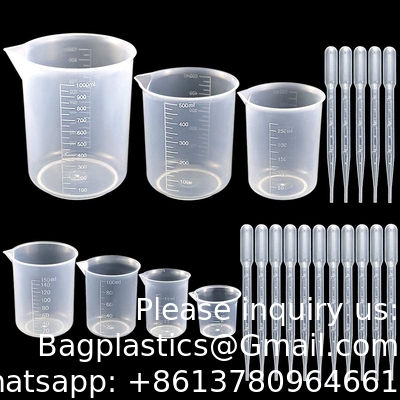 Plastic bekerset, heldere maatbekers met maatverdeling in 25 ml/50 ml/100 ml/150 ml/250 ml/500 ml/1000 ml