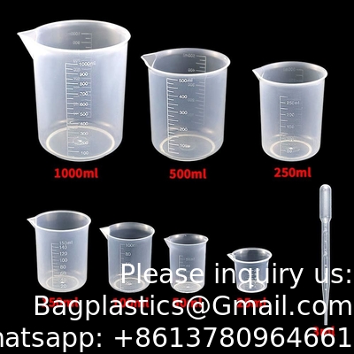 Plastic bekerset, heldere maatbekers met maatverdeling in 25 ml/50 ml/100 ml/150 ml/250 ml/500 ml/1000 ml