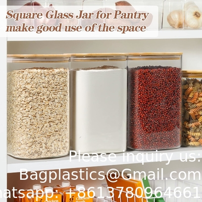 Glas voor opslag in de pantry, 138/50 oz Grote vierkante bloem suikercontainers Luchtdichte deksels, glazen potten voor een liter