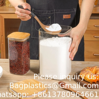 Glas voor opslag in de pantry, 138/50 oz Grote vierkante bloem suikercontainers Luchtdichte deksels, glazen potten voor een liter