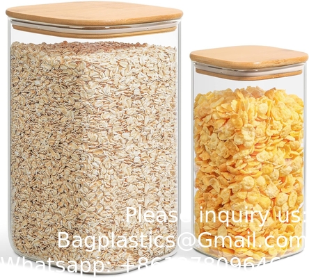 Glas voor opslag in de pantry, 138/50 oz Grote vierkante bloem suikercontainers Luchtdichte deksels, glazen potten voor een liter