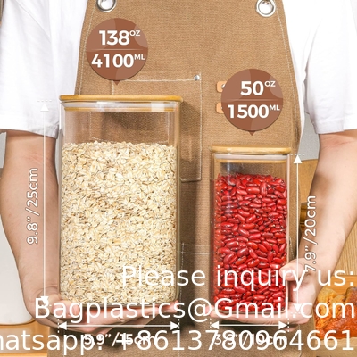 Glas voor opslag in de pantry, 138/50 oz Grote vierkante bloem suikercontainers Luchtdichte deksels, glazen potten voor een liter