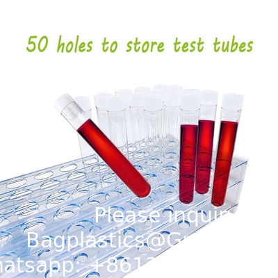 Plastic proefbuizen met rek, 16 x 100 mm proefbuis met doppen proefbuizen met rek, proefbuis voor wetenschappelijke experimenten