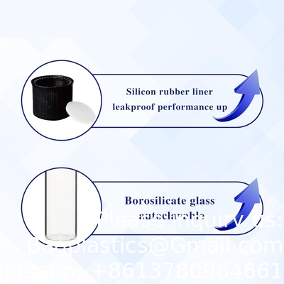 Borosilicaatglas serologische testbuizen met zwarte bakeliet schroefkappen Silicon Liner, Vol.30ml 20x150mm