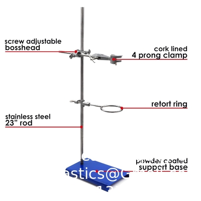Chemisch bestand staal ring stand set - Lab stand ondersteuning met klem - 8 inch x 5 inch basis, 24 inch staaf