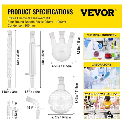 Laboratorium glaswerk 24/40 Chemie glaswerk 32PCS Chemie laboratorium glaswerk Kit Destillaties Separatie