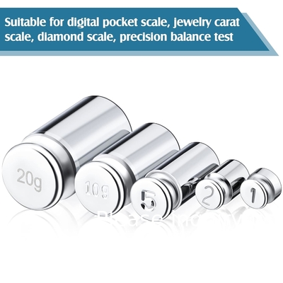 1g 2g 5g 10g 20g Gramset voor digitale weegschaal en 1 stuk kalibratie gewicht pincet, zilver