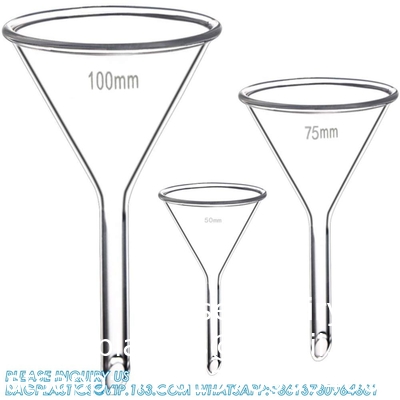 Glas trechter set, 3 maten - 50, 75, en 100 mm, korte stam, borosilicaat glas, zware muur, Karter Scientific