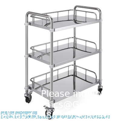 Laboratorium rolwagen 3 planken plank roestvrij staal rolwagen catering tandheelkundige utility cart commercieel wiel dolly