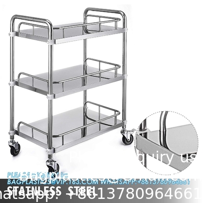 Laboratorium rolwagen 3 planken plank roestvrij staal rolwagen catering tandheelkundige utility cart commercieel wiel dolly