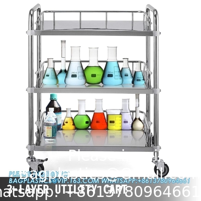 Laboratorium rolwagen 3 planken plank roestvrij staal rolwagen catering tandheelkundige utility cart commercieel wiel dolly