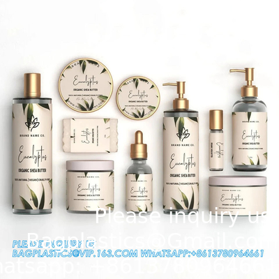 Waterdicht cosmetisch flesje make-up product pot etiketten Sticker, aangepast logo Geprinte gouden folie etiketten voor cosmetische