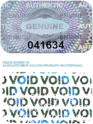 Authentieke hologram-etiketten/stickers Zilveren overdracht Tamper bewijs van veiligheid Garantie Nul zegels/stickers Hoge veiligheid
