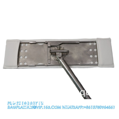Roestvrij staal Flat Mop Herbruikbare Mop Lab Microfibre Stof Mopping Hoofd frame ESD Mop Met Telescopisch Handvat