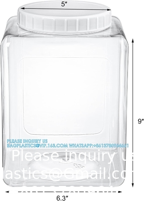Plastic potten, Plastic gallon containers met deksels, Grote vierkant Plastic voedselopslag potten Voor keuken, droog voedsel, snack