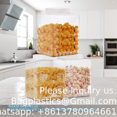 Plastic potten, Plastic gallon containers met deksels, Grote vierkant Plastic voedselopslag potten Voor keuken, droog voedsel, snack