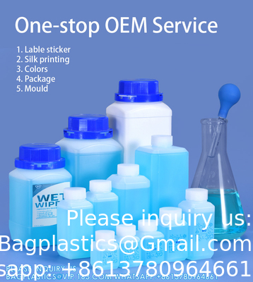 Leeg 250 ml 500 ml 1000 ml breed mond reagens Plastic vierkant fles met binnenkap
