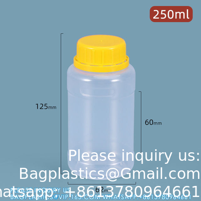 Duidelijke 250 ml Ronde Plastic Vloeibare Reagentiaopslag Container Voedsel PP materiaal Fles Luchtdicht Afdichting