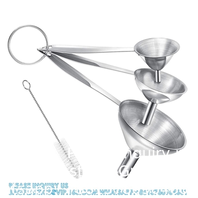 Funnels voor het vullen van flessen, 3 stuks roestvrijstalen keukenfunnel met lang handvat, voedselkwaliteit mini-metalen funnel