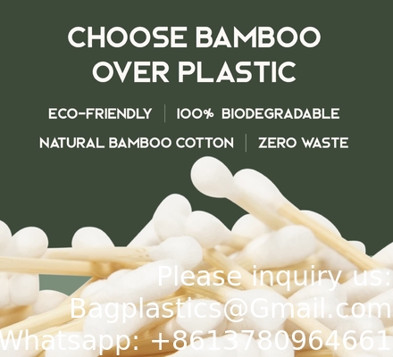Biologische katoenswabs 600 Pack - biologisch afbreekbare veganistische bamboe katoenknoppen met plantaardige verpakking, houten oorswabs