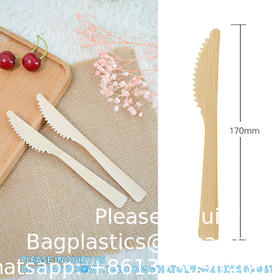 Eenmalige bamboe houten bestek set. 100% natuurlijke milieuvriendelijke biologisch afbreekbare en composteerbare gereedschappen.