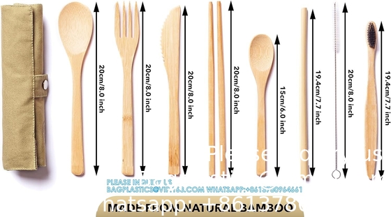 Eenmalige bamboe houten bestek set. 100% natuurlijke milieuvriendelijke biologisch afbreekbare en composteerbare gereedschappen.