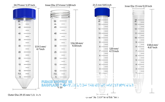 Centrifugebuizen 15 ml, kegelvormige buizen steriele 50 stuks, polypropyleen, lekvrije schroefkappen, plastic container